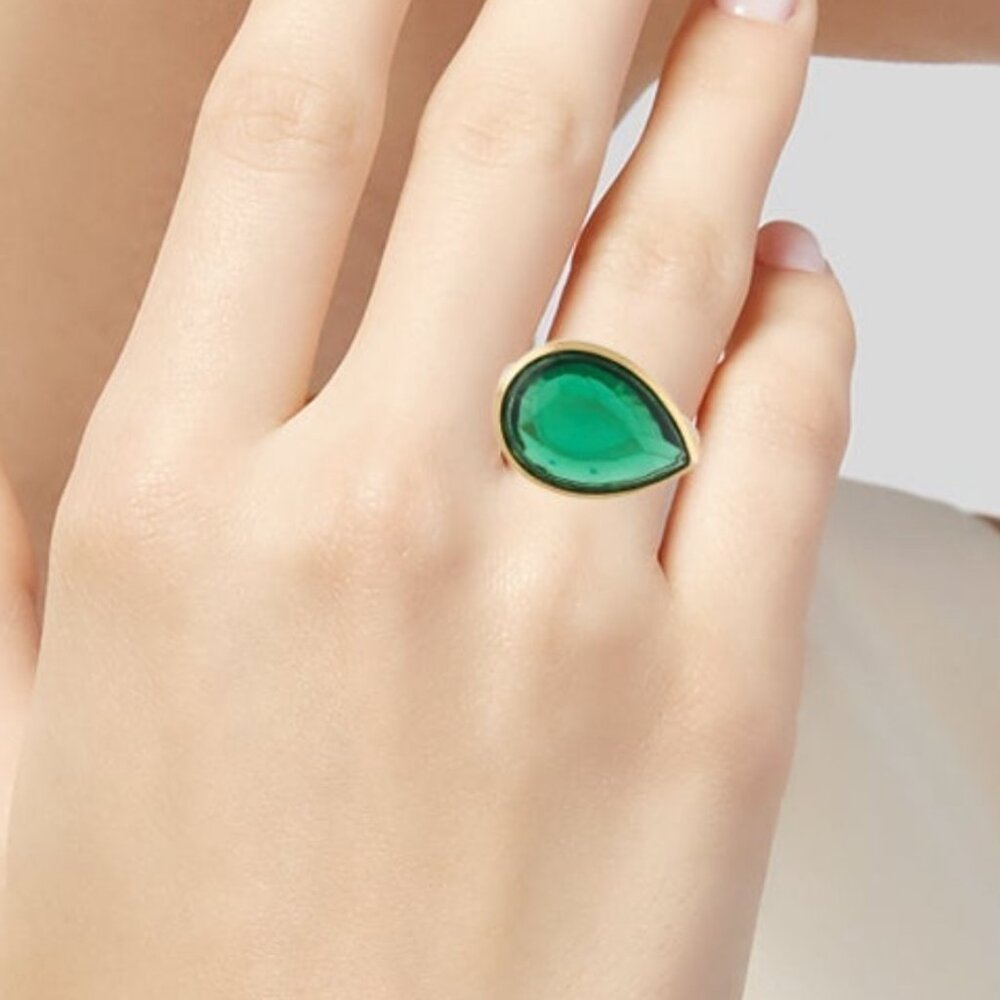 MARIE HELENE DE TAILLAC X BACCARAT 18K SYNTHETIC EMERALD CRYSTAL COCKTAIL RING - Picture 8 of 9